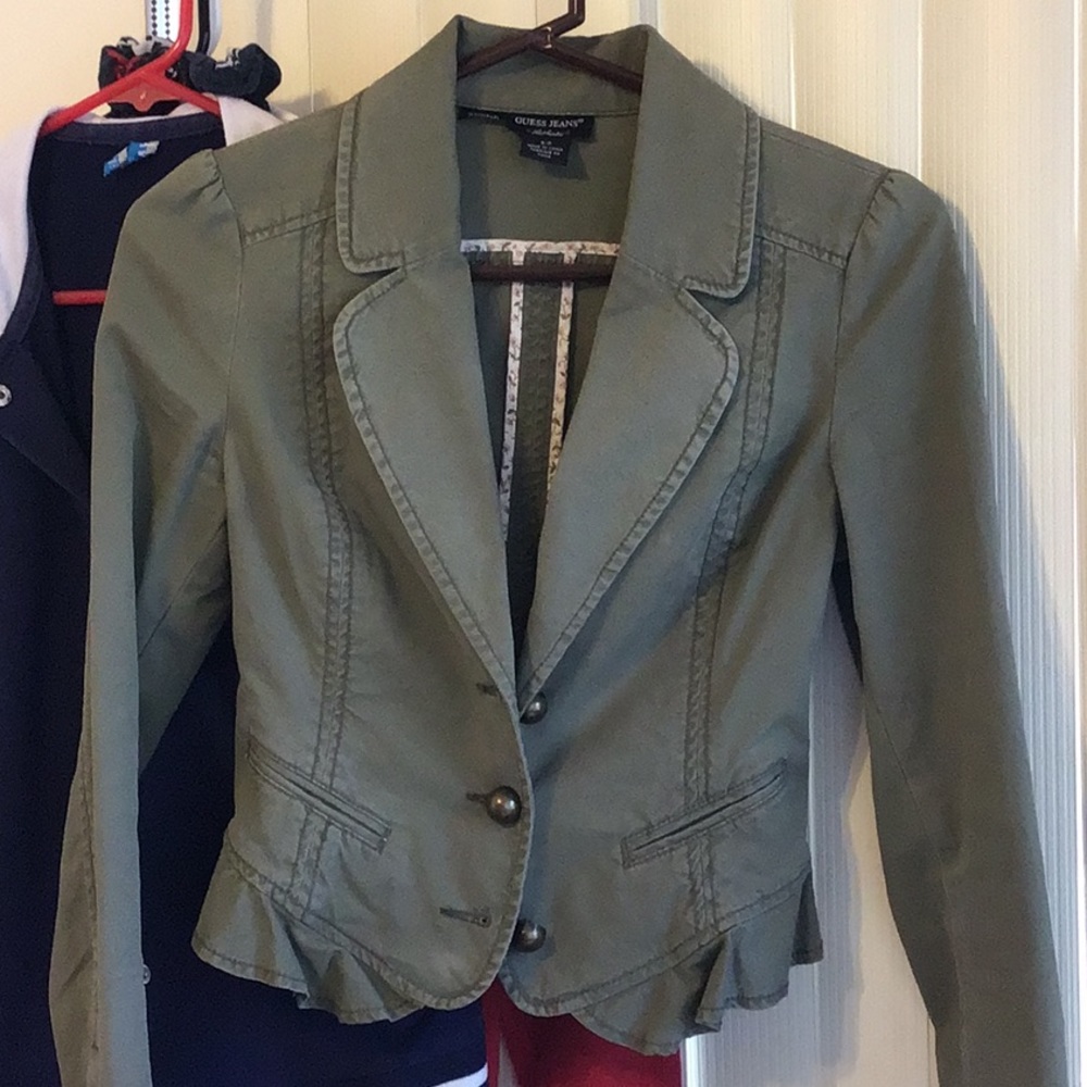 ‘Guess Jeans’ Army Green Tailored/Ruffled Jacket